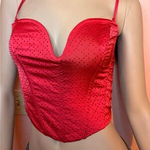 Windsor Red Rhinestone Corset Bustier Top Sparkly Sweetheart NWT